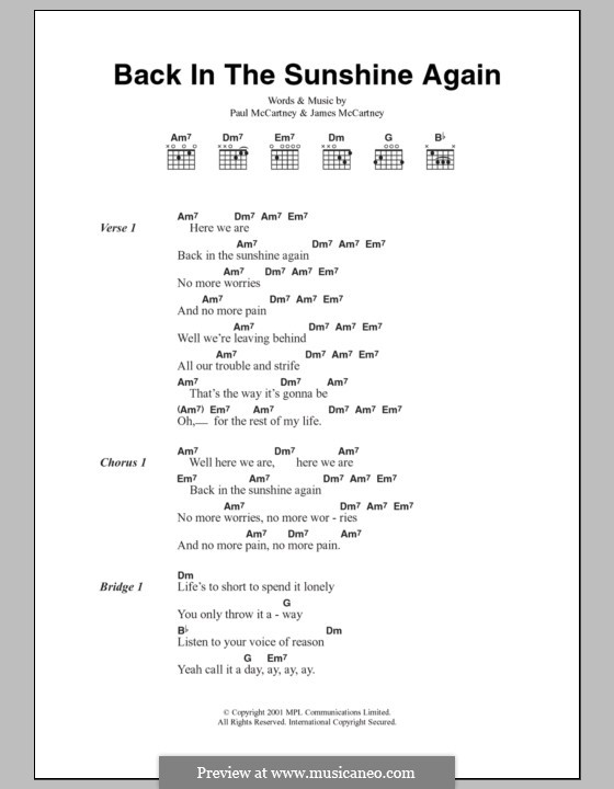 Back in the Sunshine Again: Letras e Acordes by James McCartney, Paul McCartney