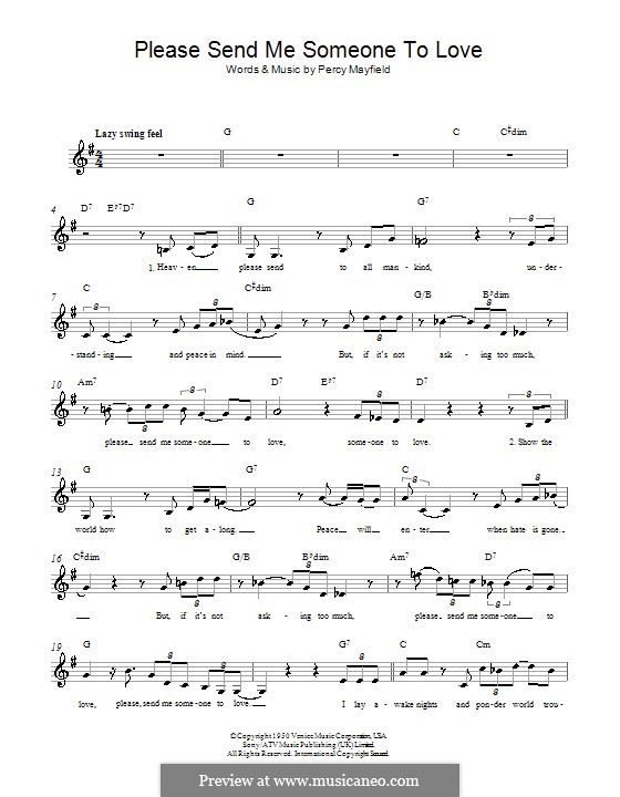 Please Send Me Someone to Love: melodía,letras e acordes by Percy Mayfield