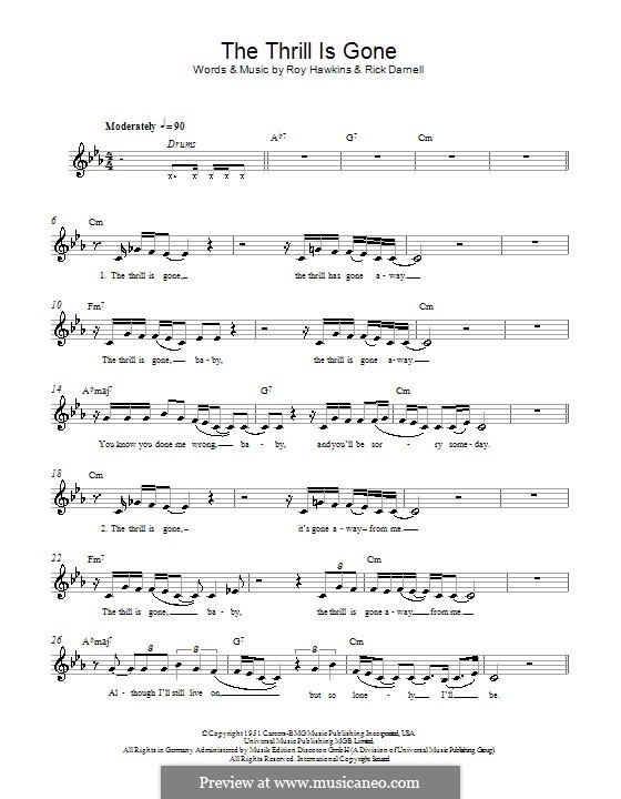The Thrill Is Gone (B.B. King): melodía,letras e acordes by Rick Darnell, Roy Hawkins