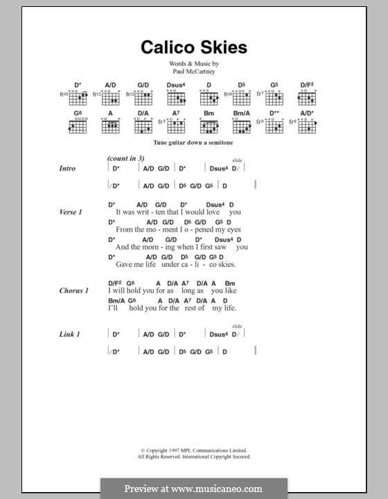 Calico Skies: Letras e Acordes by Paul McCartney