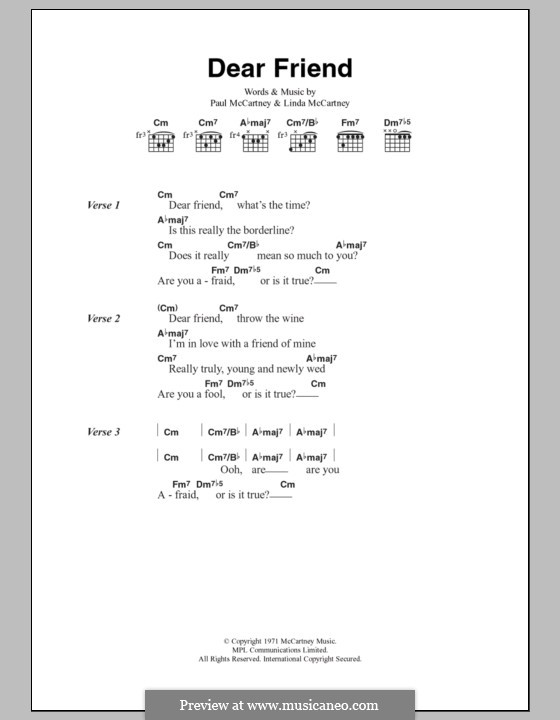 Dear Friend (Wings): Letras e Acordes by Linda McCartney, Paul McCartney
