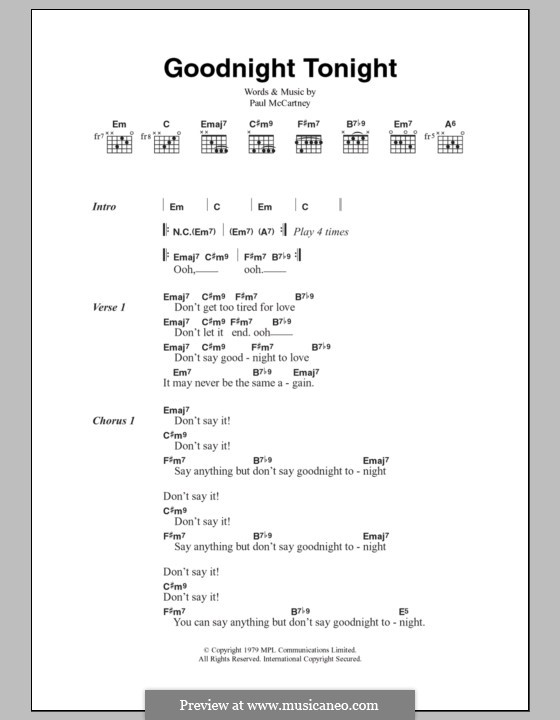 Goodnight Tonight: Letras e Acordes by Paul McCartney