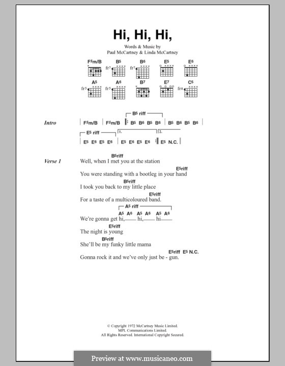 Hi Hi Hi (Wings): Letras e Acordes by Linda McCartney, Paul McCartney