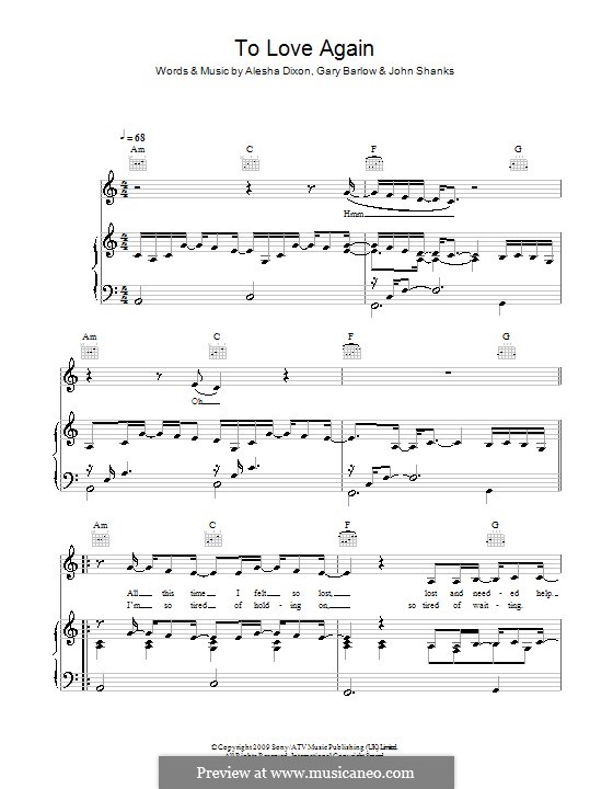 To Love Again: Para vocais e piano (ou Guitarra) by Alesha Dixon, Gary Barlow, John M Shanks
