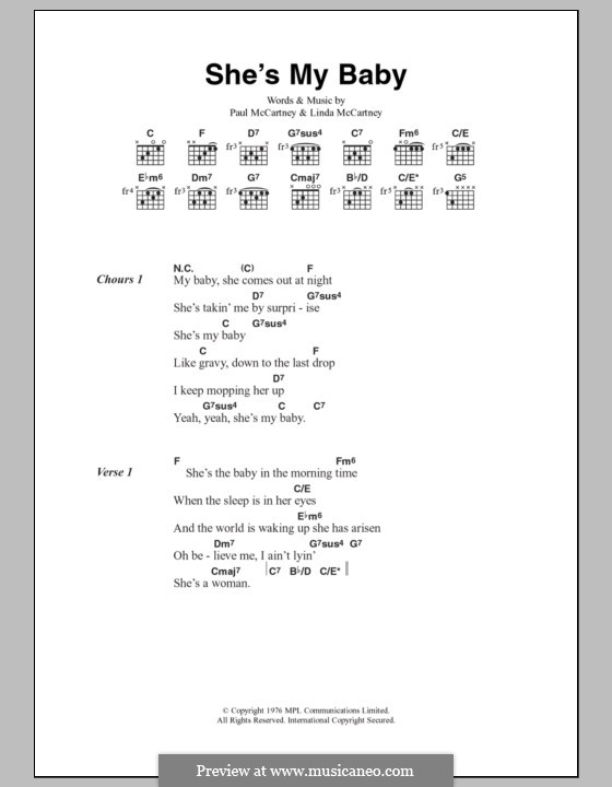 She's My Baby (Wings): Letras e Acordes by Linda McCartney, Paul McCartney