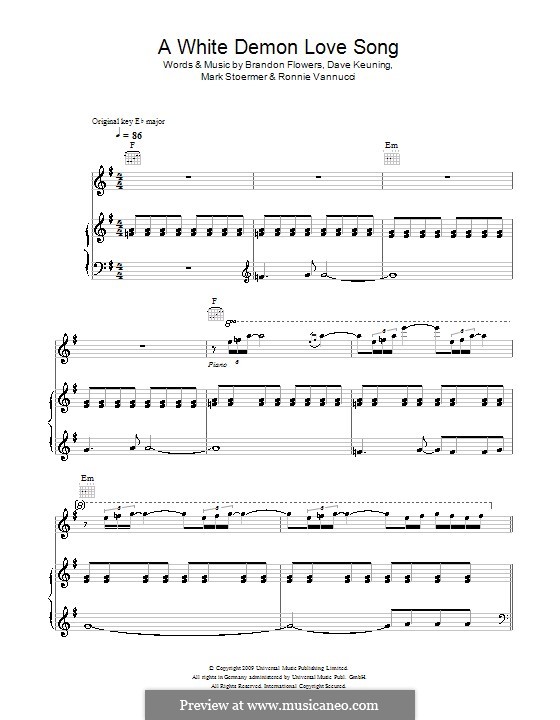 A White Demon Love Song (The Killers): para vocais,piano ou guitarra by Brandon Flowers, Dave Keuning, Mark Stoermer, Ronnie Vannucci