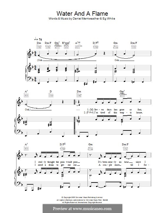 Water and a Flame: Para vocais e piano (ou Guitarra) by Daniel Merriweather, Eg White