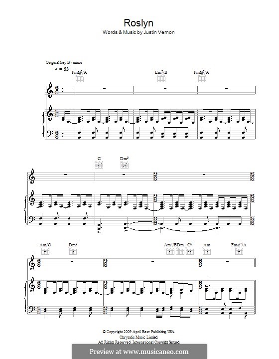 Roslyn (Bon Iver & St. Vincent): Para vocais e piano (ou Guitarra) by Justin Vernon