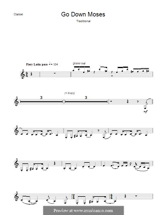 Go Down Moses: Para clarinete e piano - parte solo by folklore