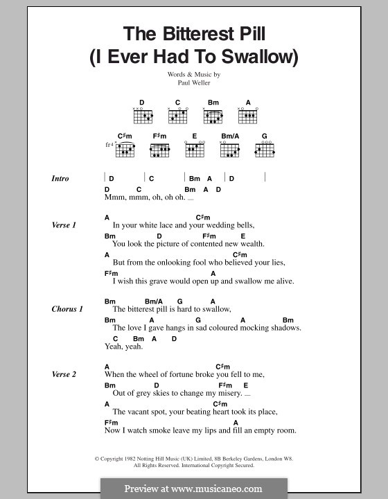 The Bitterest Pill (I Ever Had to Swallow): Lyrics and chords (The Jam) by Paul Weller