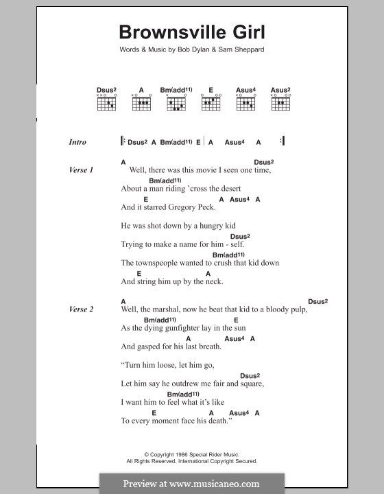 Brownsville Girl: Letras e Acordes by Bob Dylan, Sam Sheppard