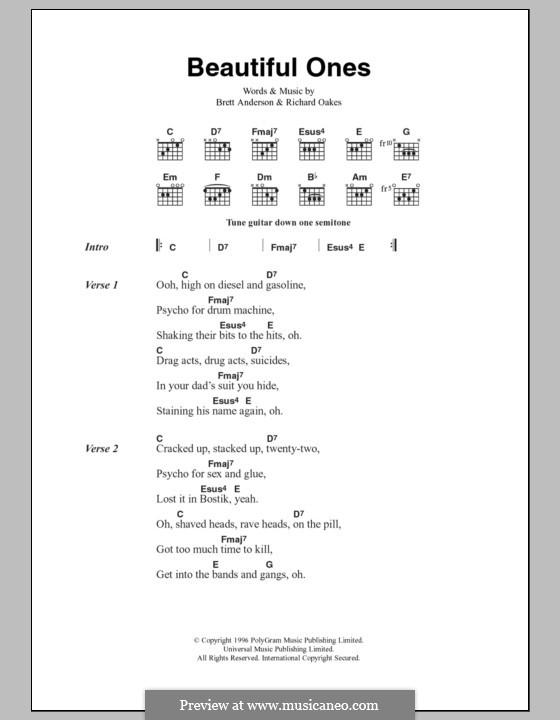 Beautiful Ones (Suede): Letras e Acordes by Brett Anderson, Richard Oakes