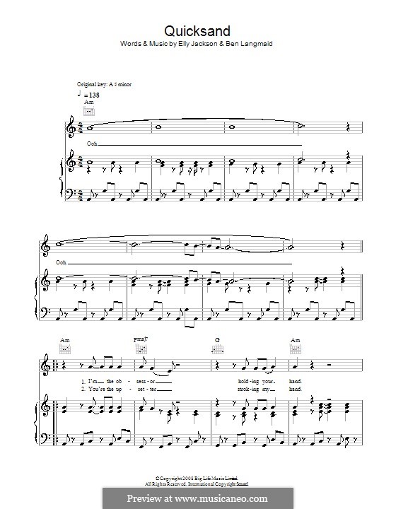 Quicksand (La Roux): Para vocais e piano (ou Guitarra) by Ben Langmaid, Elly Jackson