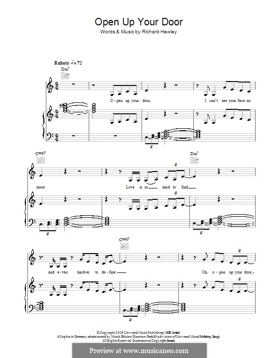 Open Up Your Door: Para vocais e piano (ou Guitarra) by Richard Hawley