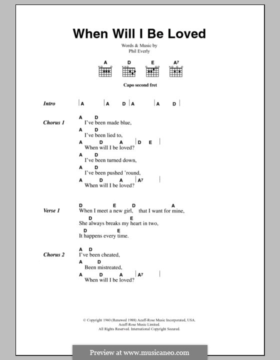 When Will I Be Loved? (The Everly Brothers): Letras e Acordes by Phil Everly