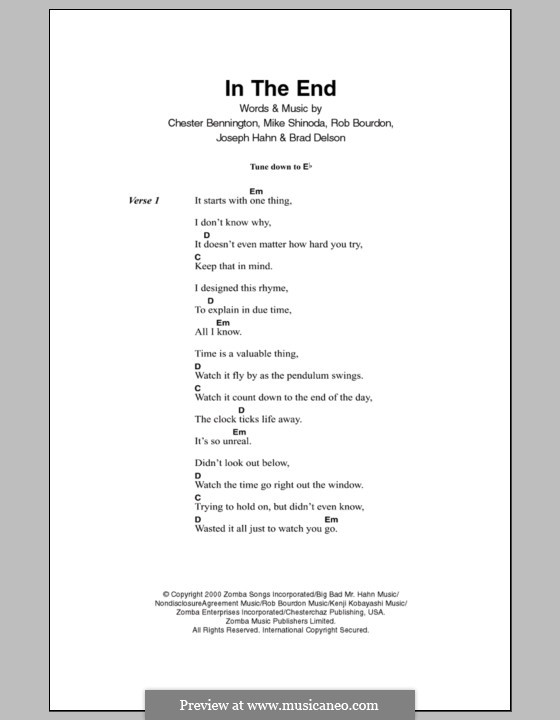 In the End (Linkin Park): Letras e Acordes by Brad Delson, Charles Bennington, Joseph Hahn, Mike Shinoda, Rob Bourdon