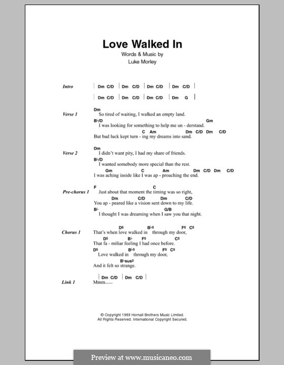 Love Walked in (Thunder): Letras e Acordes by Luke Morley