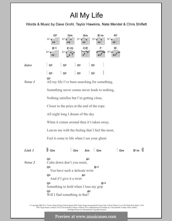 All My Life: Letras e Acordes by Christopher Shiflett, David Grohl, Nate Mendel, Taylor Hawkins