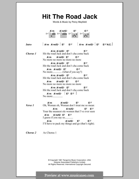 Hit the Road Jack (Ray Charles): Letras e Acordes by Percy Mayfield