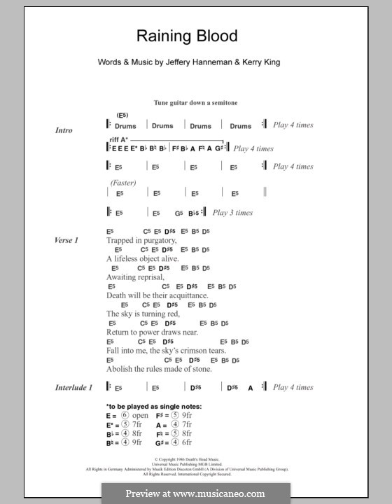 Raining Blood (Slayer): Letras e Acordes by Jeffery Hanneman, Kerry King