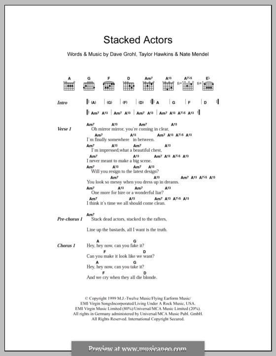 Stacked Actors (Foo Fighters): Letras e Acordes by David Grohl, Nate Mendel, Taylor Hawkins