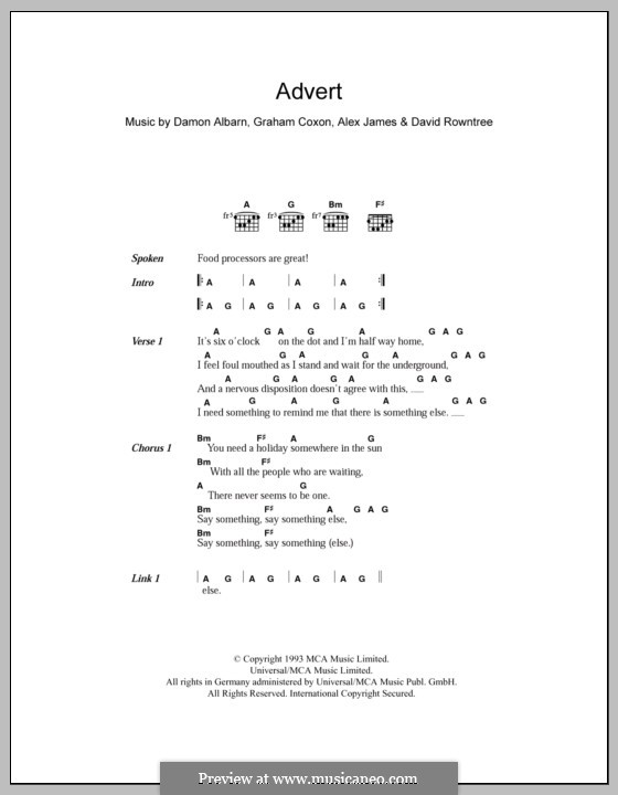 Advert (Blur): Letras e Acordes by Alex James, Damon Albarn, David Rowntree, Graham Coxon