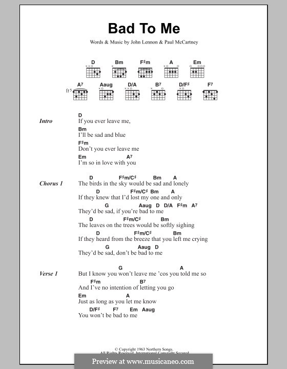 Bad to Me (The Beatles): Letras e Acordes by John Lennon, Paul McCartney