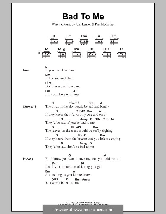 Bad to Me (The Beatles): Letras e Acordes by John Lennon, Paul McCartney