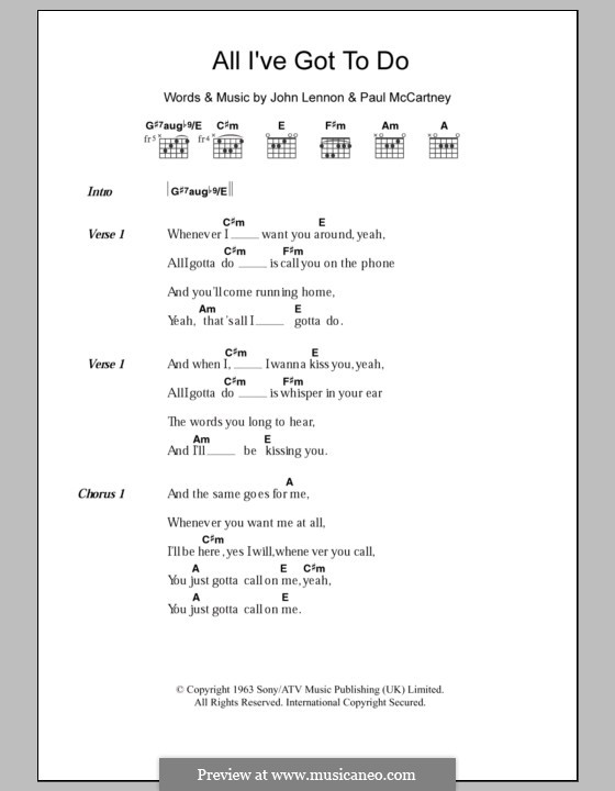 All I've Got to Do (The Beatles): Letras e Acordes by John Lennon, Paul McCartney