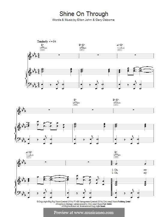 Shine on Through: Para vocais e piano (ou Guitarra) by Elton John, Gary Osborne