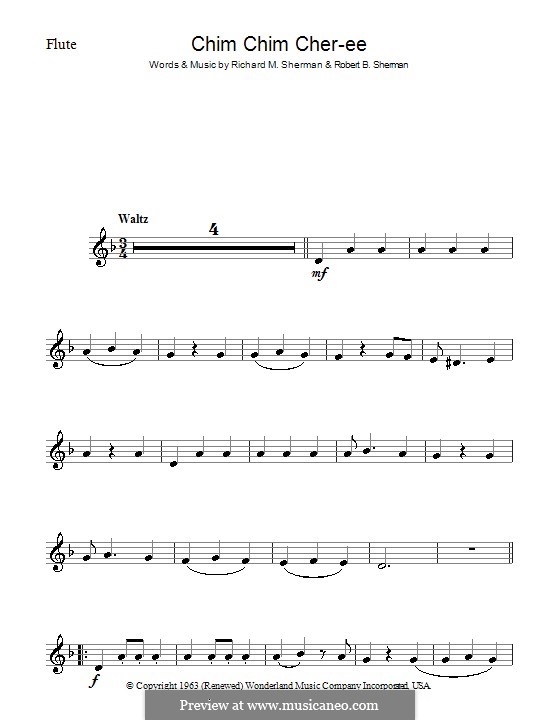 Chim Chim Cher-ee (from Mary Poppins): para flauta by Richard M. Sherman, Robert B. Sherman