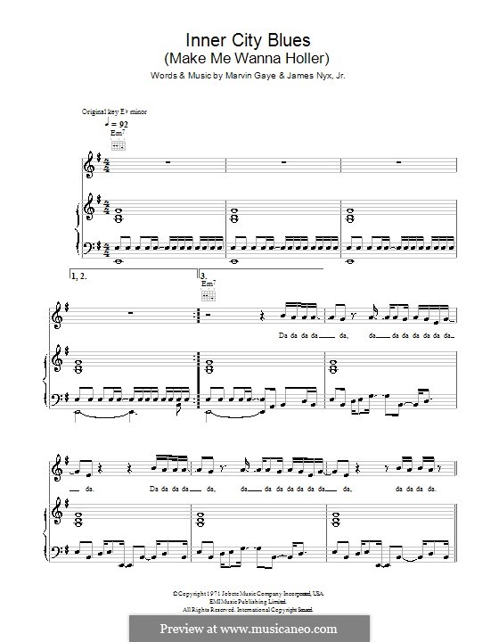 Inner City Blues (Make Me Wanna Holler): Para vocais e piano (ou Guitarra) by James Nyx Jr., Marvin P. Gaye