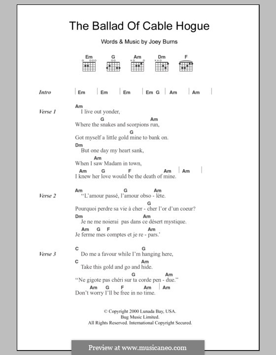 The Ballad of Cable Hogue (Calexico): Letras e Acordes by Joey Burns