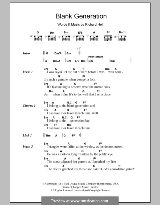 Blank Generation: Letras e Acordes by Richard Hell