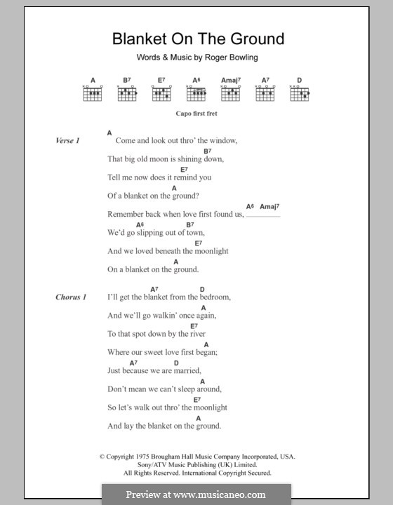Blanket on the Ground (Billie Jo Spears): Letras e Acordes by Roger Bowling