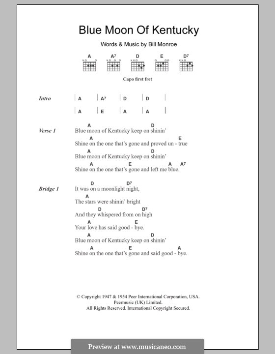 Blue Moon of Kentucky: Letras e Acordes by Bill Monroe