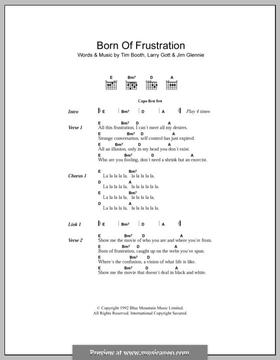Born of Frustration (James): Letras e Acordes by Jim Glennie, Lawrence Gott, Tim Booth