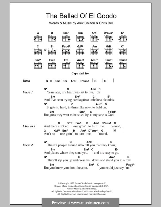 The Ballad of El Goodo (Big Star): Letras e Acordes by Alex Chilton, Chris Bell