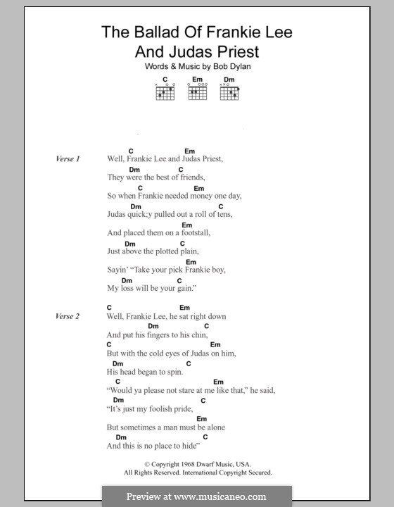 The Ballad of Frankie Lee and Judas Priest: Letras e Acordes by Bob Dylan