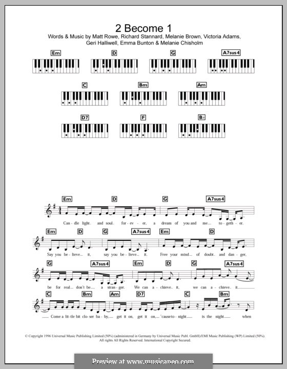 2 Become 1 (The Spice Girls): para teclado by Emma Bunton, Geri Halliwell, Matt Rowe, Melanie Brown, Melanie C, Richard Stannard, Victoria Adams
