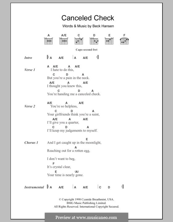 Canceled Check (Beck): Letras e Acordes by Beck Hansen