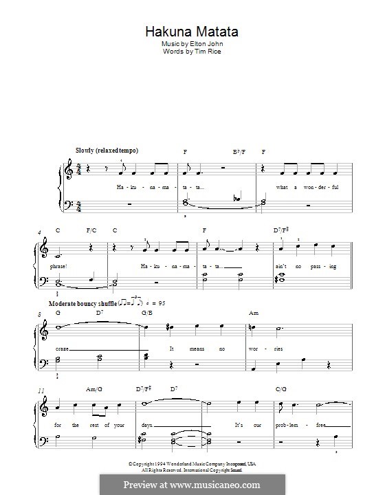 Hakuna Matata (from The Lion King): Facil para o piano by Elton John