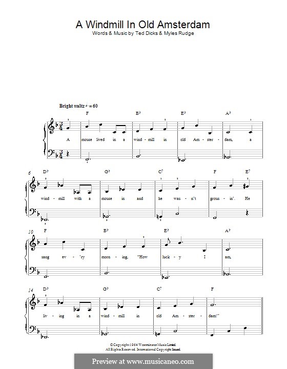 A Windmill in Old Amsterdam (Ronnie Hilton): Facil para o piano by Myles Rudge, Ted Dicks