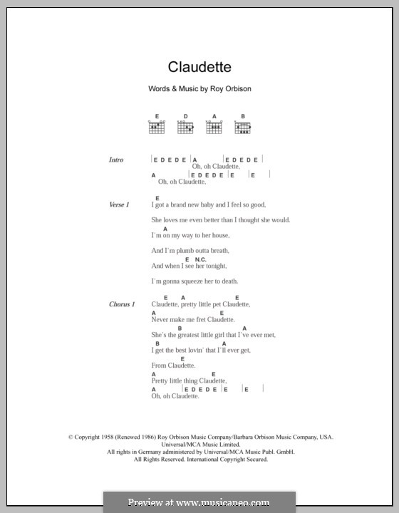 Claudette (The Everly Brothers): Letras e Acordes by Roy Orbison
