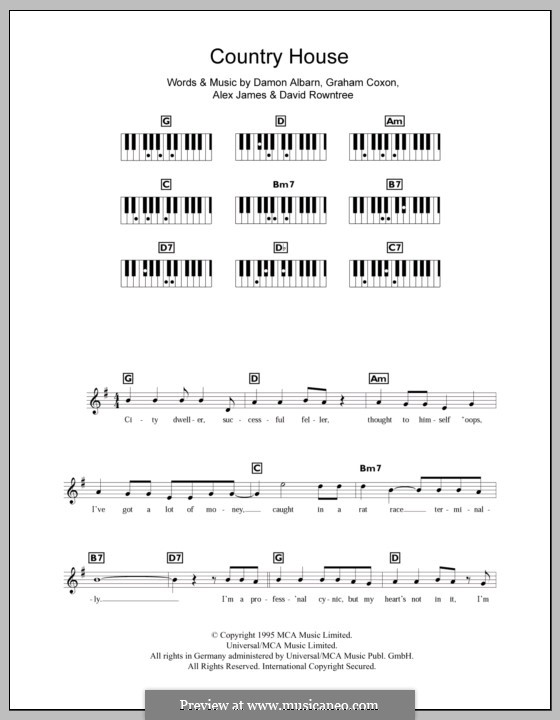 Country House (Blur): para teclado by Alex James, Damon Albarn, David Rowntree, Graham Coxon