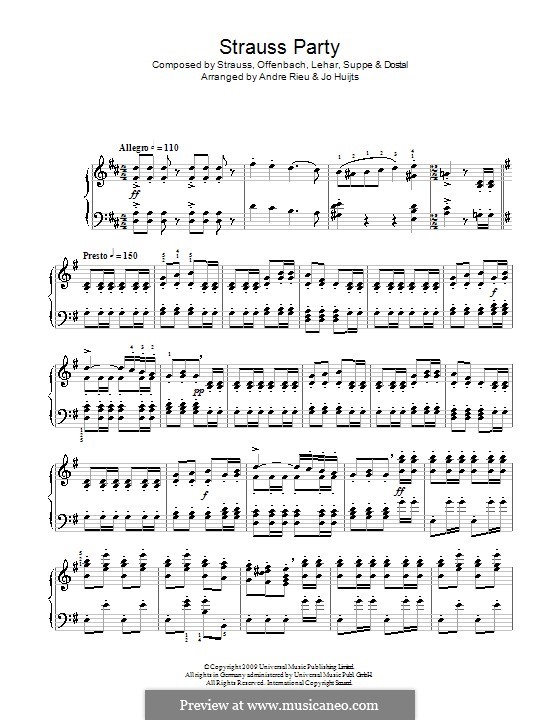 Strauss Party: Para Piano by Franz Lehár, Johann Strauss (Sohn), Jacques Offenbach, Franz von Suppé, Frank Dostal