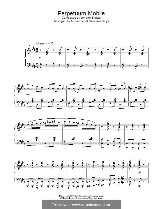 Perpetuum Mobile, Op.257: Para Piano by Johann Strauss (Sohn)