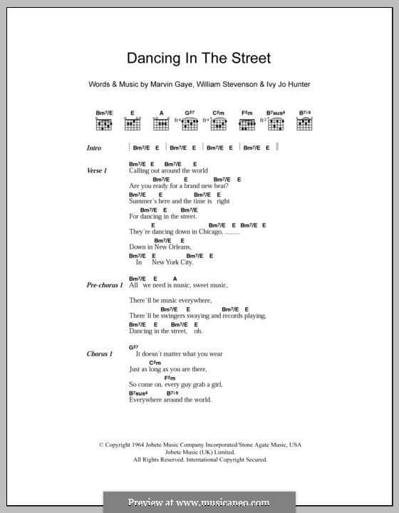 Dancing in the Street (Martha & The Vandellas): Letras e Acordes by Ivory Joe Hunter, Marvin P. Gaye, William Stevenson