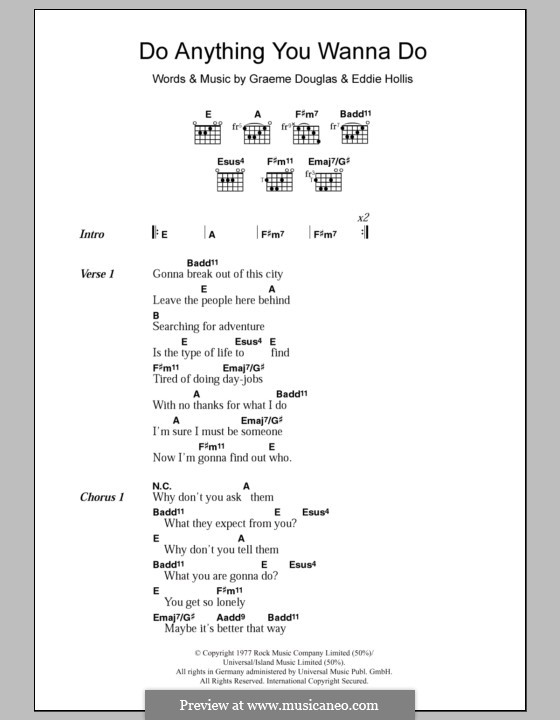 Do Anything You Wanna Do (Eddie & The Hotrods): Letras e Acordes by Eddie Hollis, Graeme Douglas