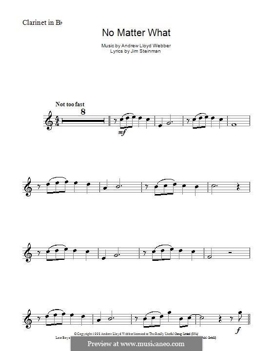 No Matter What (from Whistle Down the Wind): para clarinete by Andrew Lloyd Webber